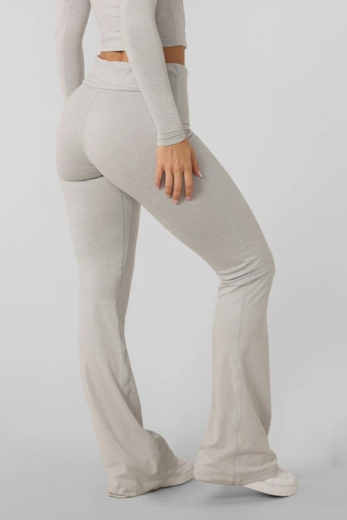 Women's lightweight foldover waist flared leggings buttery soft flattering pants