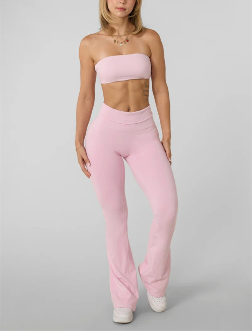 Women's lightweight foldover waist flared leggings buttery soft flattering pants