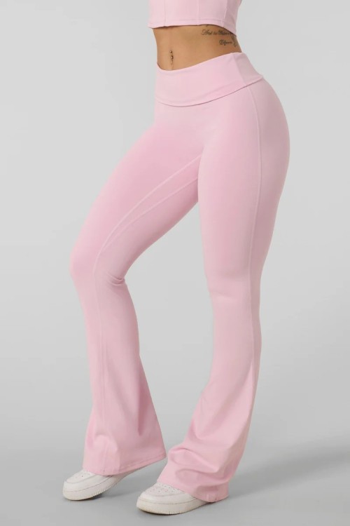 Women's lightweight foldover waist flared leggings buttery soft flattering pants