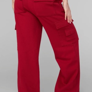 Women's elastic wasit cotton blend cargo pants oversized wide leg joggers with mutiple pockets