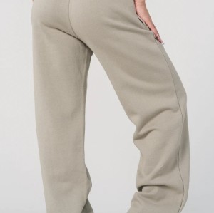 Women's adjustable waist brushed straight leg cotton pants with side pockets
