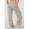 Women's adjustable waist brushed straight leg cotton pants with side pockets