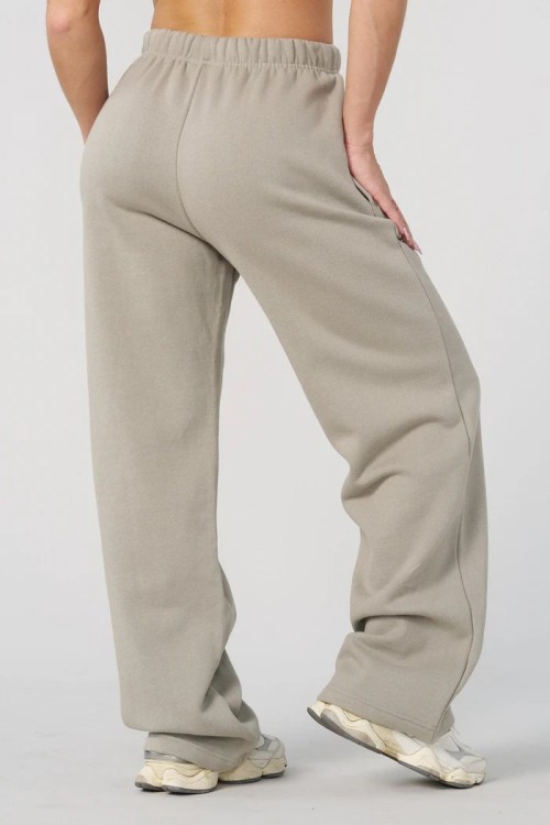 Women's adjustable waist brushed straight leg cotton pants with side pockets