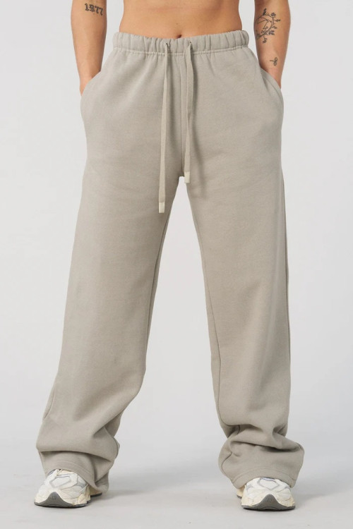 Women's adjustable waist brushed straight leg cotton pants with side pockets