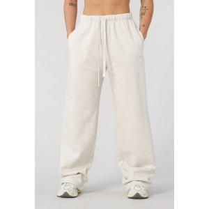 Women's adjustable waist brushed straight leg cotton pants with side pockets