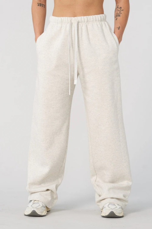 Women's adjustable waist brushed straight leg cotton pants with side pockets