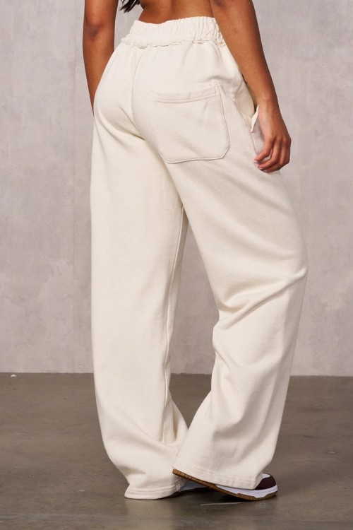 Women's cotton fleece wide leg pocket sweatpansts