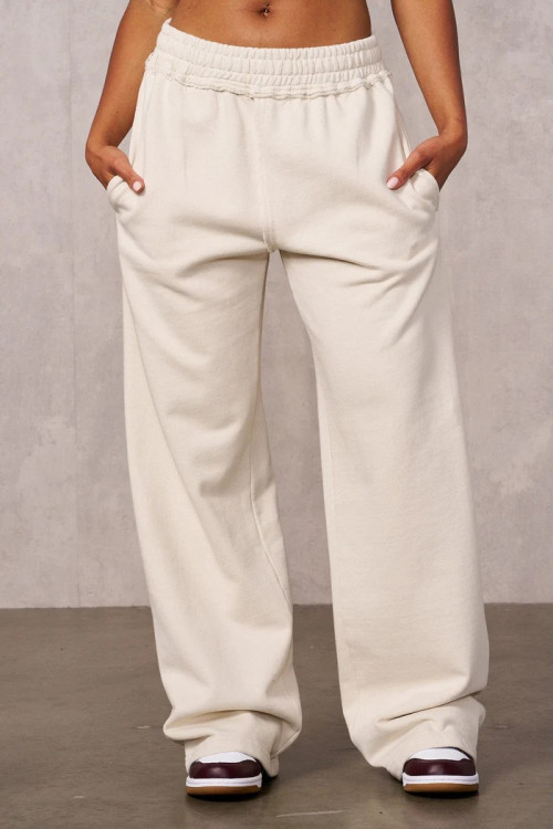 Women's cotton fleece wide leg pocket sweatpansts