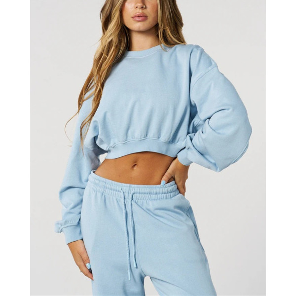 Crew neck relaxed fit crop sweatshirts for women with drop shoulder