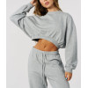 Crew neck relaxed fit crop sweatshirts for women with drop shoulder