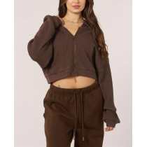 Women's zip up waffle hoodies hooded crop cotton coats