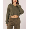 Women's zip up waffle hoodies hooded crop cotton coats