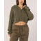 Women's zip up waffle hoodies hooded crop cotton coats