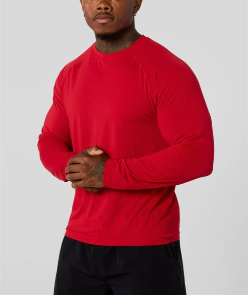 Men's lightweight long sleeve fitted t shirts moisture wicking training sports tees