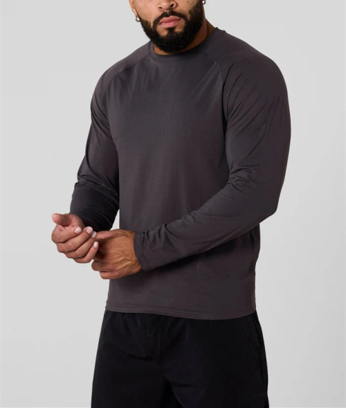 Men's lightweight long sleeve fitted t shirts moisture wicking training sports tees