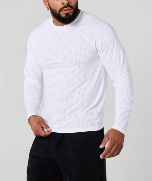 Men's lightweight long sleeve fitted t shirts moisture wicking training sports tees