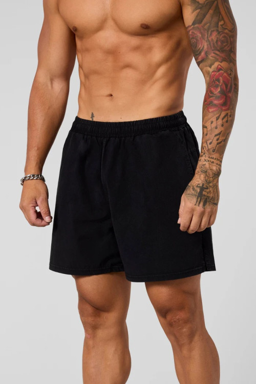 Men's elastic waist acid wash fitness shorts with side pockets