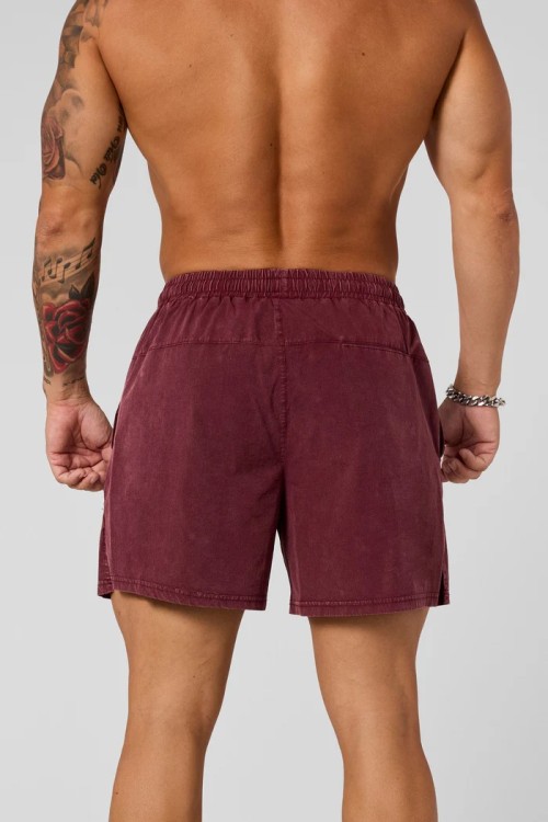 Men's elastic waist acid wash fitness shorts with side pockets
