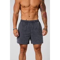 Men's elastic waist acid wash fitness shorts with side pockets