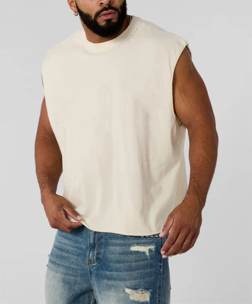 Men's 100% cotton oversized fit muscle tank fashionable acid wash fitness tank