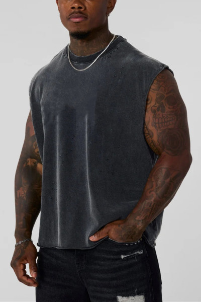 Men's 100% cotton oversized fit muscle tank fashionable acid wash fitness tank