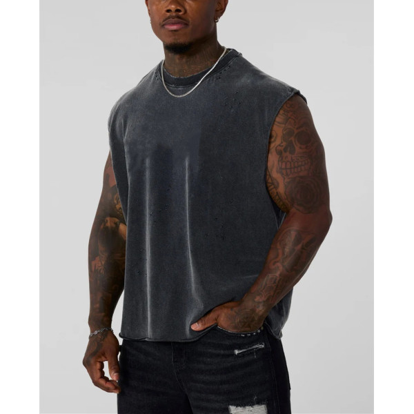 Men's 100% cotton oversized fit muscle tank fashionable acid wash fitness tank