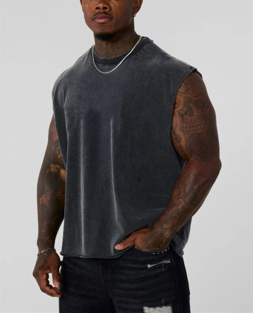Men's 100% cotton oversized fit muscle tank fashionable acid wash fitness tank