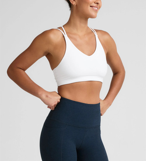 Women's strappy back sports bra with removable padding medium support fitness bra