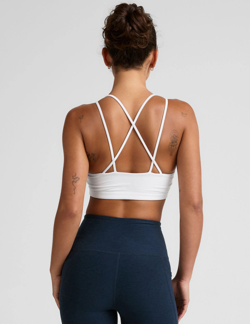 Women's strappy back sports bra with removable padding medium support fitness bra