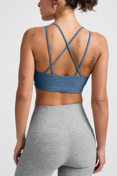 Women's strappy back sports bra with removable padding medium support fitness bra