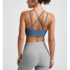 Women's strappy back sports bra with removable padding medium support fitness bra