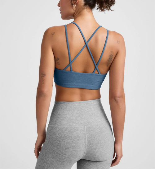 Women's strappy back sports bra with removable padding medium support fitness bra
