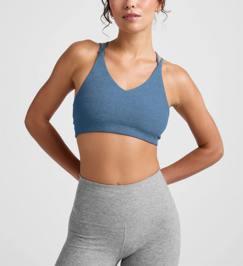 Women's strappy back sports bra with removable padding medium support fitness bra