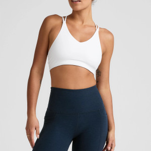 Women's strappy back sports bra with removable padding medium support fitness bra