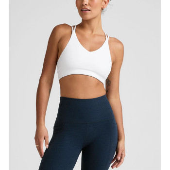 Women's strappy back sports bra with removable padding medium support fitness bra