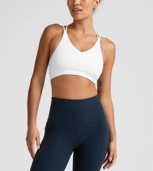 Women's strappy back sports bra with removable padding medium support fitness bra