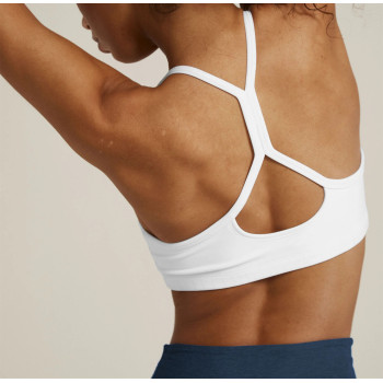 Scoop neck supportive hollow back sports bra with removable paddings spaghetti strap yoga bralette