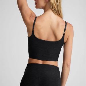 Women's ruched sports tank with adjustable straps full coverage u back sleeveless crop