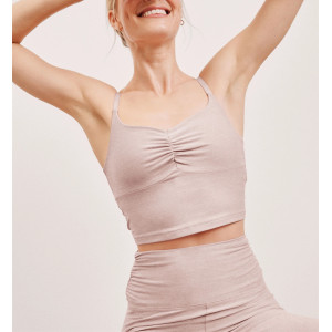 Women's ruched sports tank with adjustable straps full coverage u back sleeveless crop