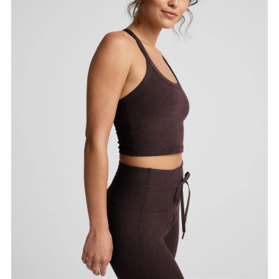 Women's fitted t back sports tank with removable padding scoop neck sleeveless crop top