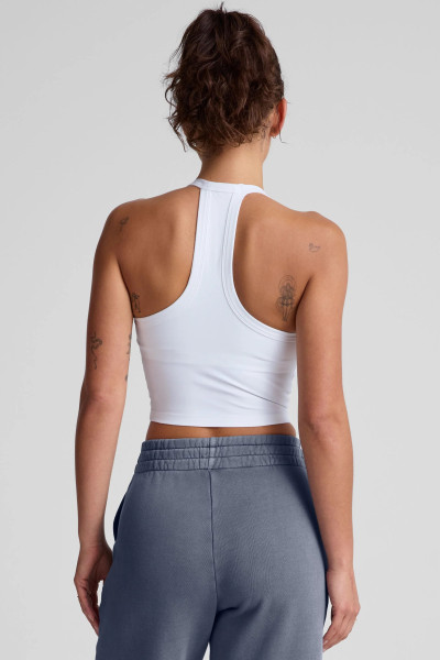 Women's fitted t back sports tank with removable padding scoop neck sleeveless crop top