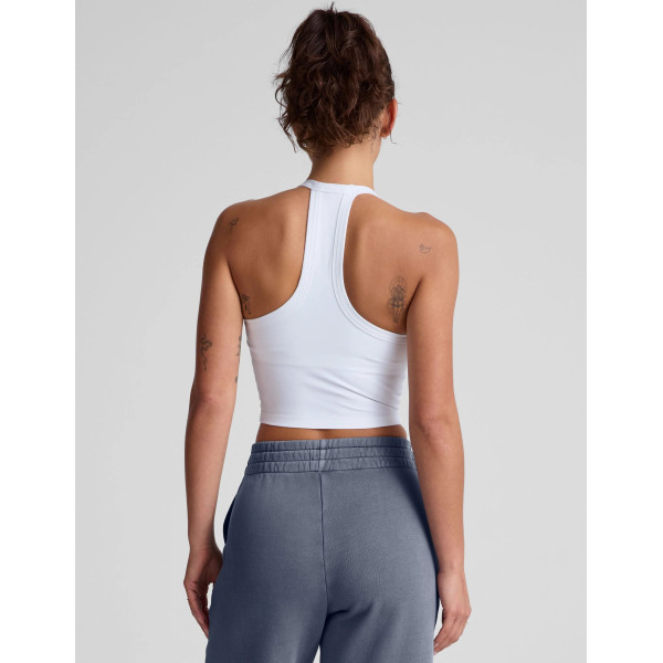 Women's fitted t back sports tank with removable padding scoop neck sleeveless crop top