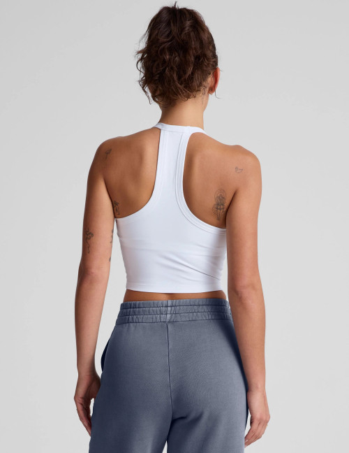 Women's fitted t back sports tank with removable padding scoop neck sleeveless crop top