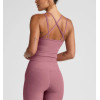 V neck strappy back sports tank moisture wicking flattering crop