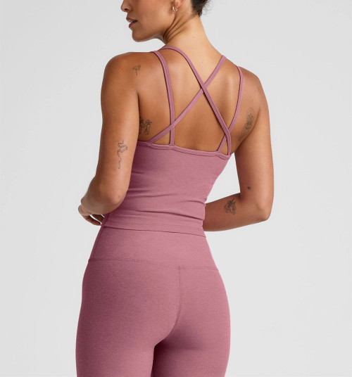 V neck strappy back sports tank moisture wicking flattering crop