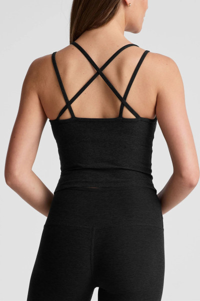 V neck strappy back sports tank moisture wicking flattering crop