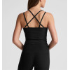 V neck strappy back sports tank moisture wicking flattering crop