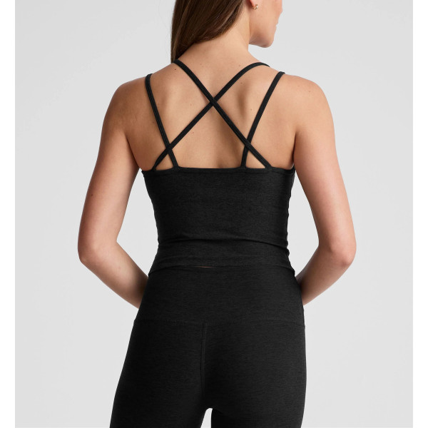 V neck strappy back sports tank moisture wicking flattering crop