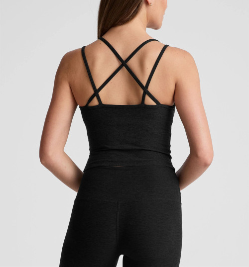 V neck strappy back sports tank moisture wicking flattering crop