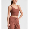 Women's ribbed v neck wide strap sports tank slim fit padded  longline crop top